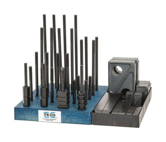 TE-CO Step Block and Clamp Set - 50 Piece, 3/8 inch Table T-Slot & 5/16-18 Stud Size - Image 1