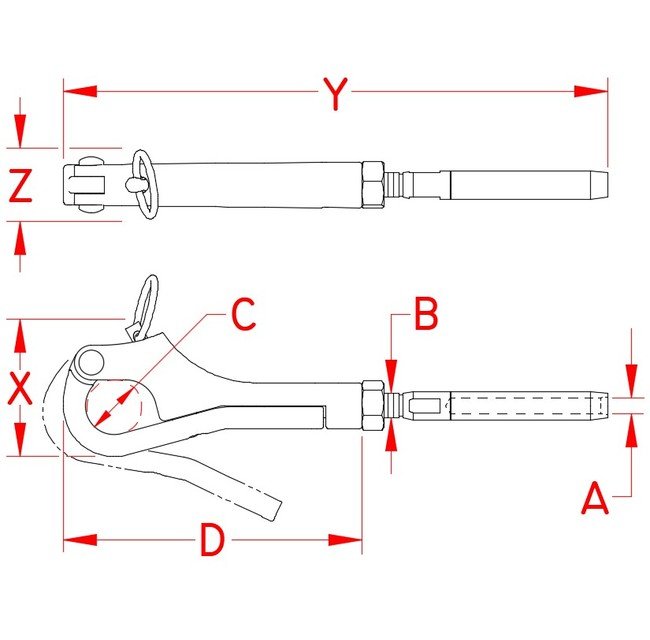 Suncor Pelican Hook and Swage Stud - 316 Stainless Steel, UNF Threads - Image 2