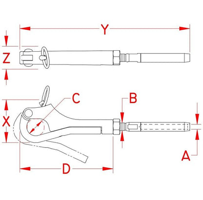 Suncor Pelican Hook and Swage Stud - 316 Stainless Steel, UNF Threads - Image 2