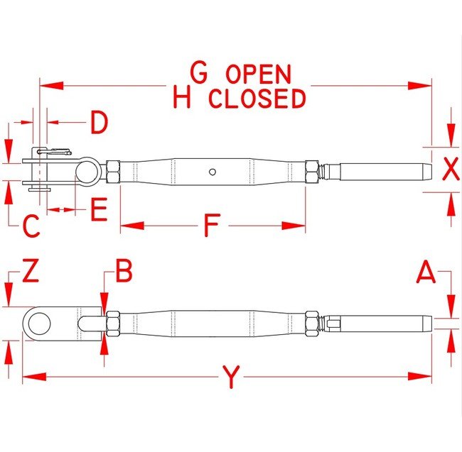 Grade 316 Stainless Steel Closed Body Toggle and Swage Stud Turnbuckle - Suncor - Image 2