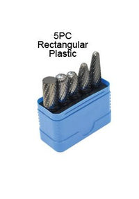 Grobet USA 5 Piece Carbide Burr Set with 1/4 in Shank - BEAR Cut, Rectangular Plastic Case