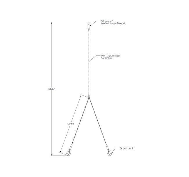 240-Inch Y-Cable with 1/4-20 Gripper & Gated Hook - Griplock Industrial Cable System - Image 1