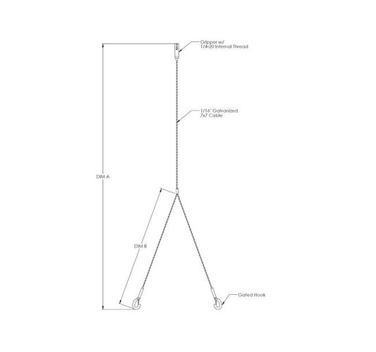 240-Inch Y-Cable with 1/4-20 Gripper & Gated Hook - Griplock Industrial Cable System - Image 1