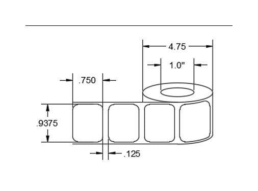 0.9375 x 0.75 Inch Size Opaque Liner White Thermal Transfer Polyester Label - Image 3