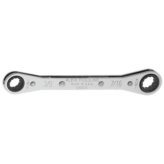 Klein® 5-1/2 in. Ratcheting Box Wrench, Offset Head, Chrome Plated Finish - Image 1