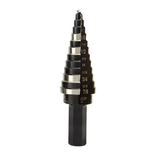 Klein® 12-Hole Step Drill Bit Set, High Speed Steel, 3/16-7/8 in, Hex Shank - Image 1
