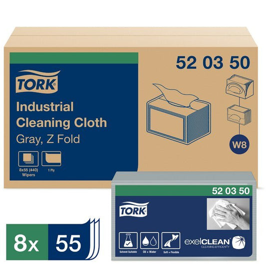 Tork® W8 Gray Folded Industrial Cleaning Cloth - Pack of 440 Cloths - Image 1