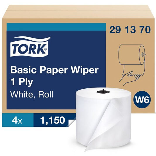 Tork® W6 White Basic Paper Wiper Roll - High Absorbency, Compostable, HACCP Certified - Image 1