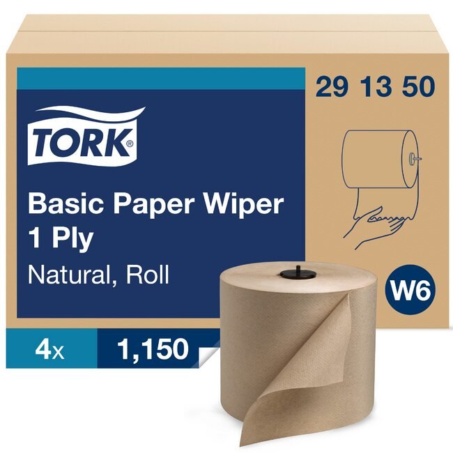 Tork® W6 Natural Basic Paper Wiper Roll - Compostable 1-Ply, 1150ft - Image 1
