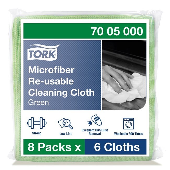 Tork® Green Microfiber Re-usable Cleaning Cloth for Institutional Use - Image 1