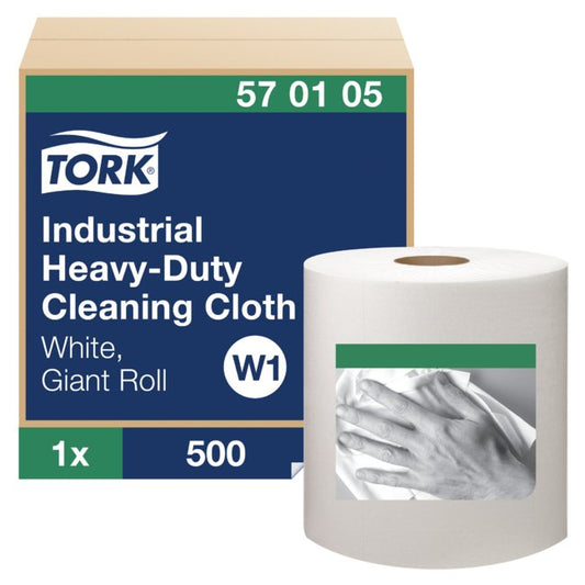 Tork® W1 White Heavy-Duty Cleaning Cloth Giant Roll - Industrial & Foodservice Grade - Image 1
