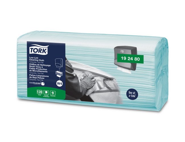 Tork W4 Turquoise Low-Lint Disposable Cleaning Cloth - Pack of 500 - Image 1
