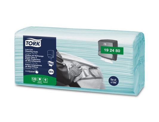Tork W4 Turquoise Low-Lint Disposable Cleaning Cloth - Pack of 500 - Image 1