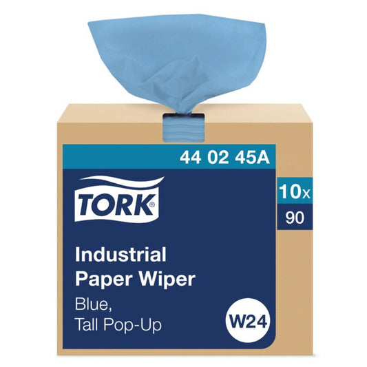 Tork W24 Blue Industrial Paper Wiper - 4-Ply Folded Wipers, 90 Sheets/Box - Image 1