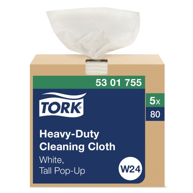 Tork® W24 White Heavy-Duty Cleaning Cloth - 5 Packs of 80 Sheets - Image 1