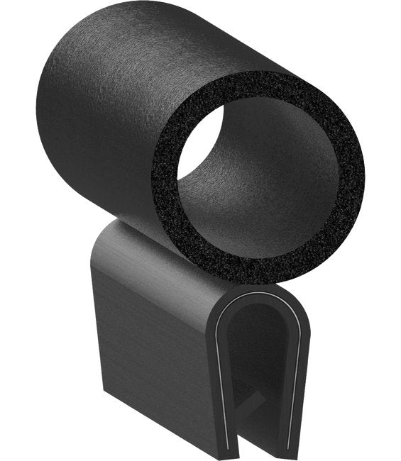 Uni-Grip 0.625x1.156 Trim Seal | PVC Rubber Bulb | Black - Image 1