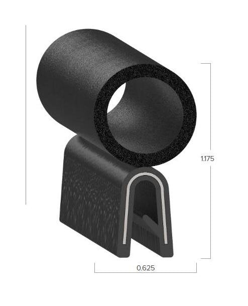 Uni-Grip 0.625x1.175 Trim Seal - PVC Rubber, Black - Image 2