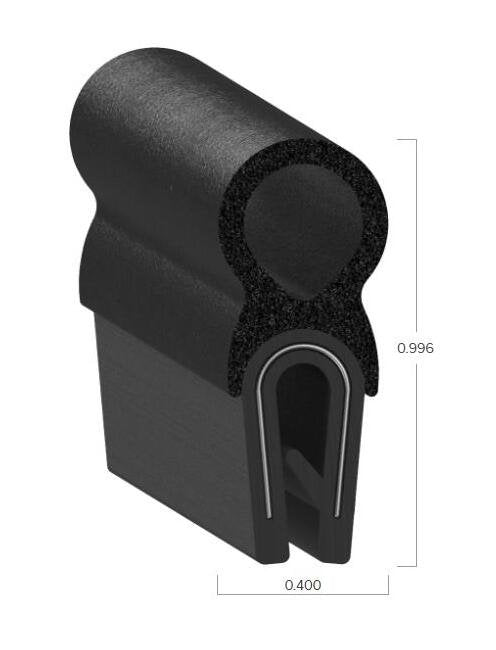 Uni-Grip 0.400 in x 0.996 in Trim Seal Bulb | Black PVC Rubber Sponge - Image 2