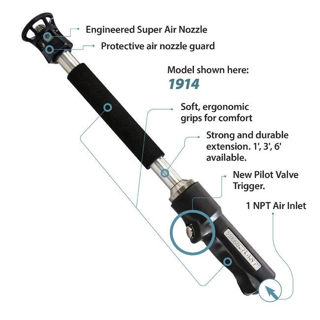 Exair TurboBlast® Safety Air Gun with Model 1112SS Large Super Nozzle & 6ft Aluminum Extension Pipe - Image 2