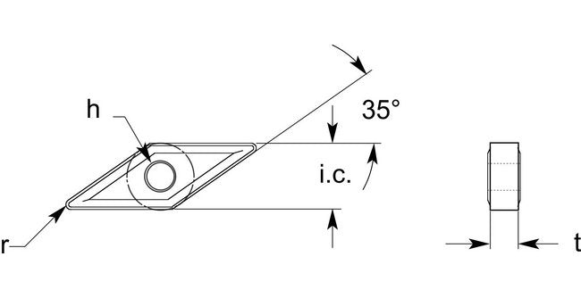 Ultra-Met 35º Diamond Negative F1 Chipbreaker Inserts with Hole - Image 1