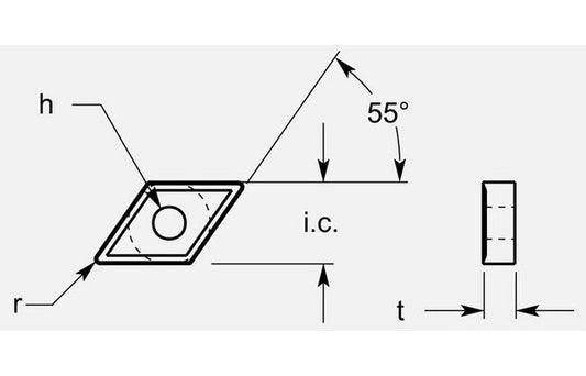 Diamond Negative R3 Chipbreaker with Hole, 0.254/0.260 in - Image 1