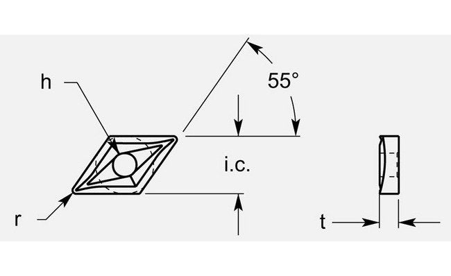 Diamond Negative R5 Chipbreaker with Hole, Thickness 0.195-0.201in - Image 1