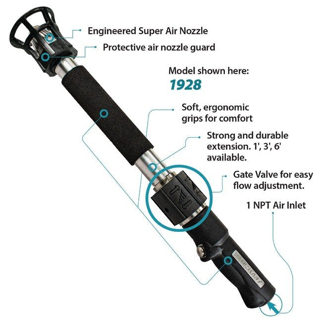 Exair TurboBlast® Safety Air Gun with Model 1120 Large Super Nozzle and 3ft Aluminum Extension Pipe - Image 2