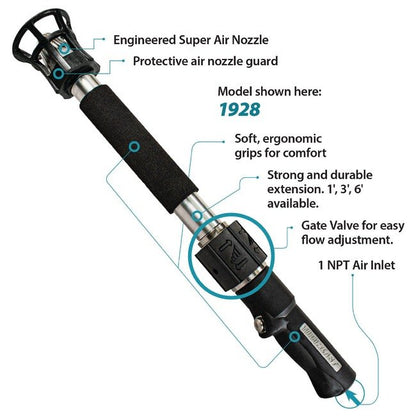 Exair TurboBlast® Safety Air Gun with Model 1120 Large Super Nozzle and 3ft Aluminum Extension Pipe - Image 2