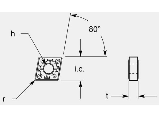 Diamond Negative RA Chipbreaker with Hole, Thickness 0.196/0.202 in - Image 1