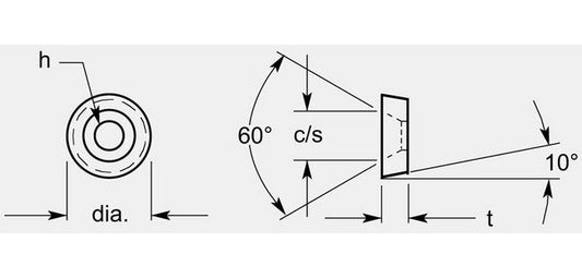 60Â° Round Positive Turning Blank with Hole and Countersink, 0.198/0.206 in - Image 1