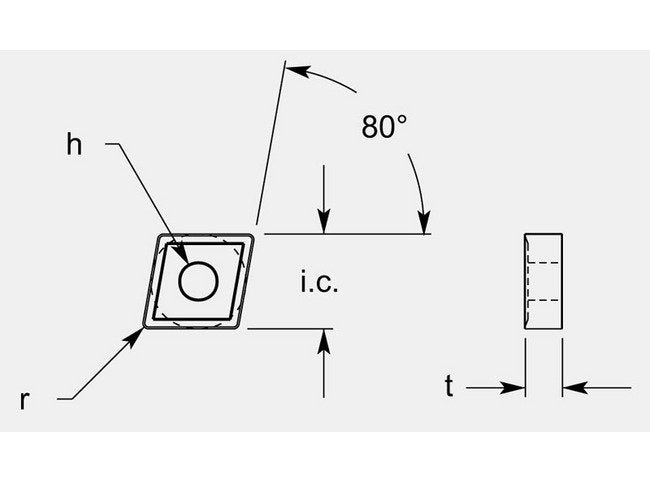 Industrial Grade Utility Diamond Negative R3 Chipbreaker with Hole, Thickness 0.254/0.260 in - Image 1