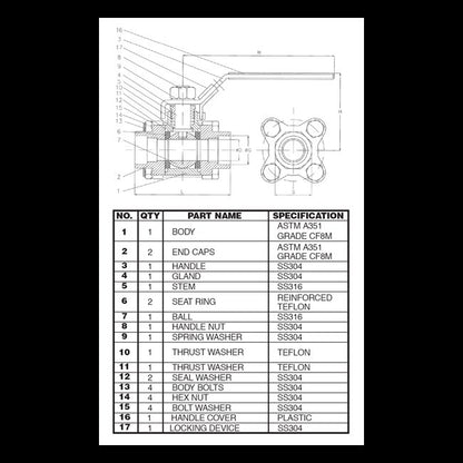 Stainless Steel 1000 WOG 3 Piece Ball Valves - 2 Inches - Image 2