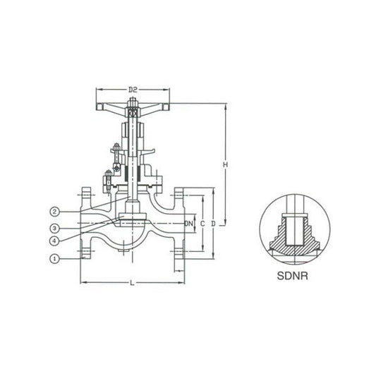 PN 100 Cast Steel Globe SDNR Valve - DIN2501-PN100 - Image 1