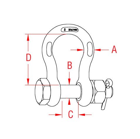 3/4" 316-NM Stainless Steel US Anchor Shackle with Oversized Bolt - Image 2