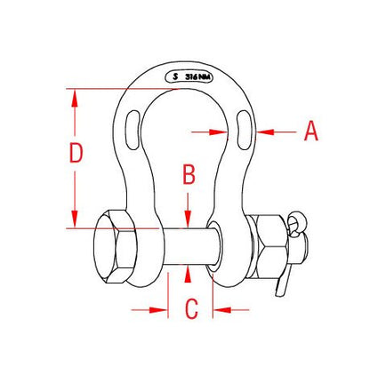 7/16" 316-NM Stainless Steel Anchor Shackle with Oversized Bolt - Image 2