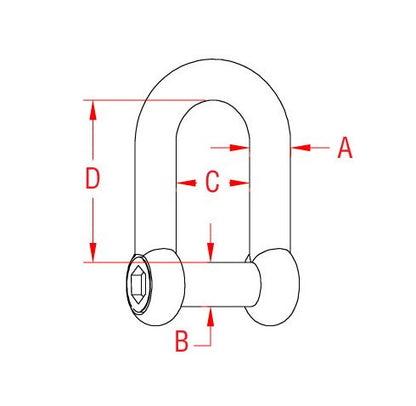 316 Stainless Steel 3/8 in Straight D Shackle, No Snag Pin - Image 2