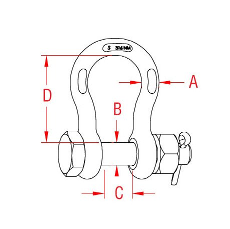 5/16 Inch (in) Size A 316-NM Stainless Steel Anchor Shackle with Oversized Bolt - Image 2
