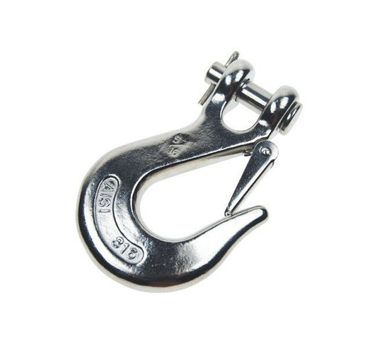 Stainless Steel T316 Clevis Slip Hook with Safety Latch, 1/2" Size - Image 1