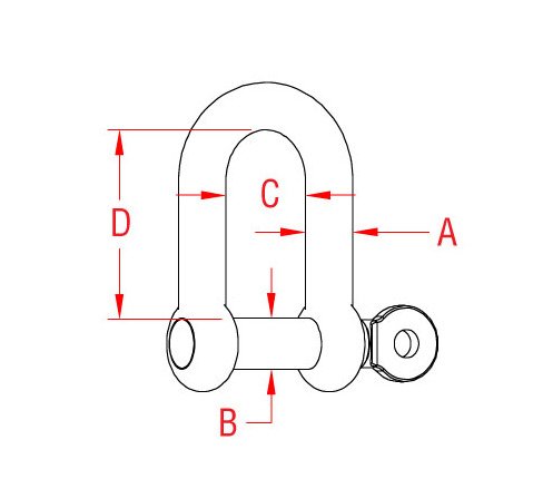 316 Stainless Steel Straight D Shackle with Screw Pin - 3/8 Inch Size A - Image 2