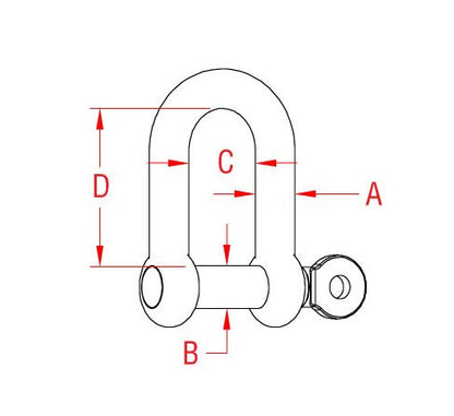 316 Stainless Steel Straight D Shackle with Screw Pin - 3/8 Inch Size A - Image 2