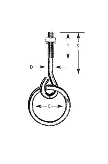 Stainless Steel Machine Thread Hitching Rings with Hex Nut - Lexco Cable 34-4SS - Image 1