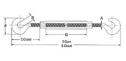 Galvanized Turnbuckles Hook & Hook, 1/4 x 4 inch - Rated for 400 lbs - Image 2