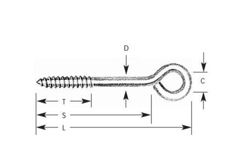 Stainless Steel Lag Thread Eye Bolts - 3/8" Diameter - Image 1
