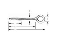 Stainless Steel Lag Thread Eye Bolts - 3/8" Diameter