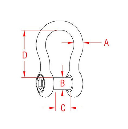 316 Stainless Steel Bow Shackle - 7/8 Inch Size A - Image 2