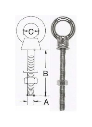 Extra Long Shoulder Eye Bolt - Precision Cast Stainless Steel T316 1/4" x 12" - Image 1