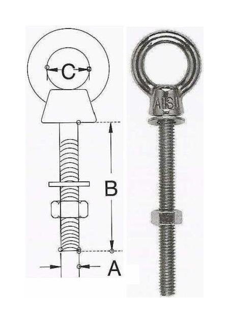 Precision Cast Stainless Steel Eye Bolt, Extra Long Shoulder, SS T316 - Image 1