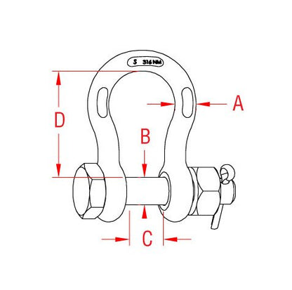 5/16" 316-NM Stainless Steel US Anchor Shackle with Bolt - Federal Compliance - Image 2