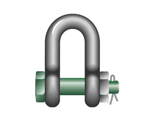 Green PinÂ® Dee Shackles with Safety Bolt, Hot Dip Galvanized - 85 Ton WLL - Image 1