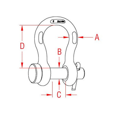 1/2" 316-NM Stainless Steel Anchor Shackle with Oversized Round Pin - Image 2